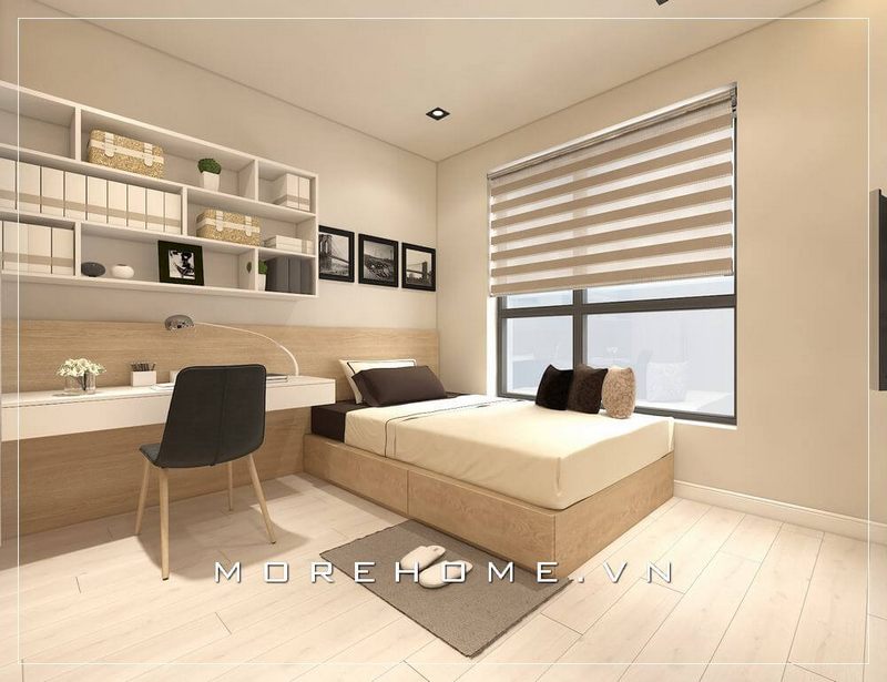 Mẫu thiết kế giường ngủ đơn không chân kiểu dáng hình hộp đơn giản cho chung cư, nhà phố phong cách hiện đại